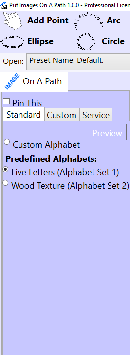 Selecting A Standard Alphabet In Put Images On A Path