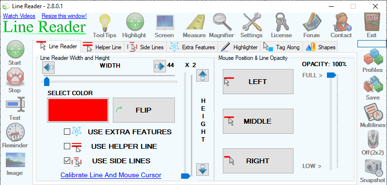 Main Window of Line Reader