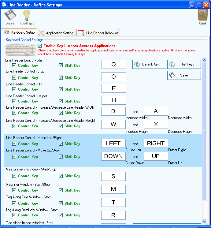 Line Reader Key Settings
